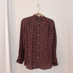 A.P.C. Alice Blouse — Maroon and Black Leopard-Print
